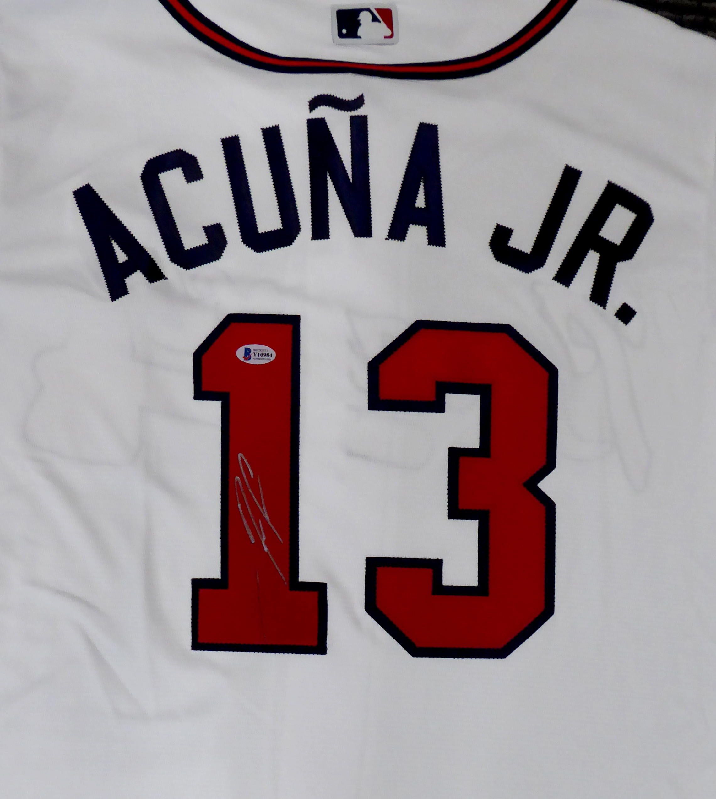 Ronald Acuna Jr. Signed 35 x 43 Custom Framed Braves Jersey Display Beckett  (D)