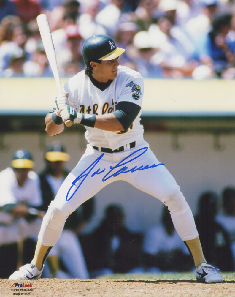Jose Canseco Signed Oakland A's White Jersey Batting Action 8x10