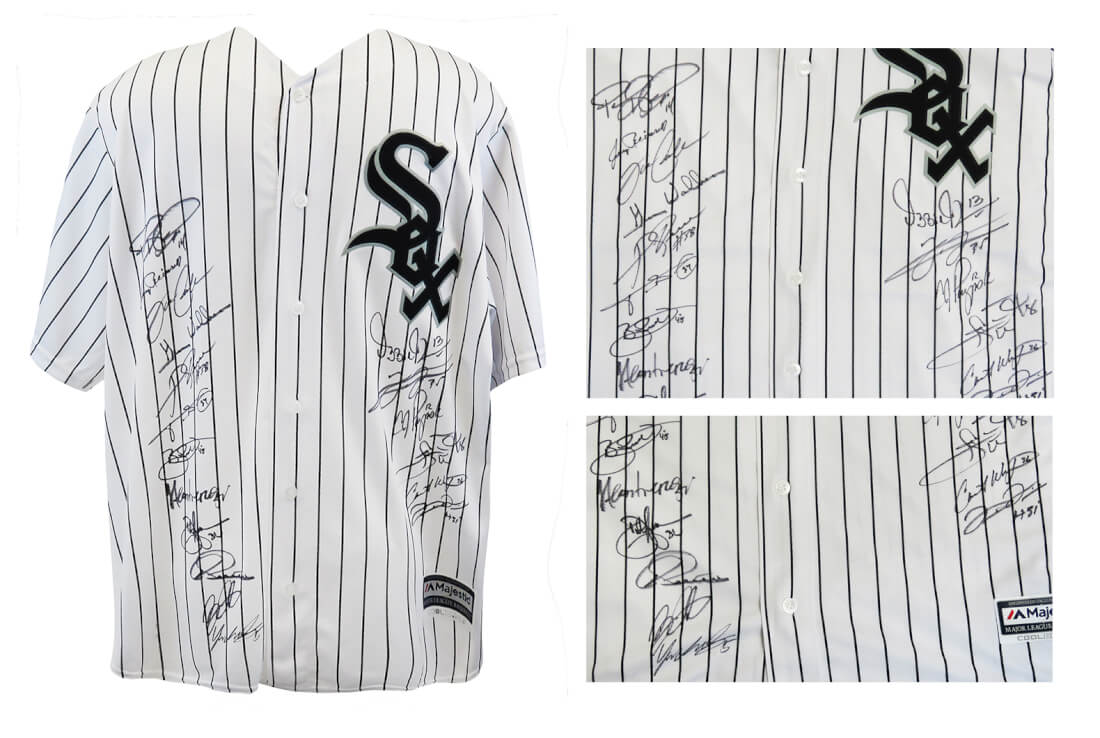 2005 Chicago White Sox Team Signed Chicago White Sox White Pinstripe  Majestic Baseball Jersey - Schwartz Authentic