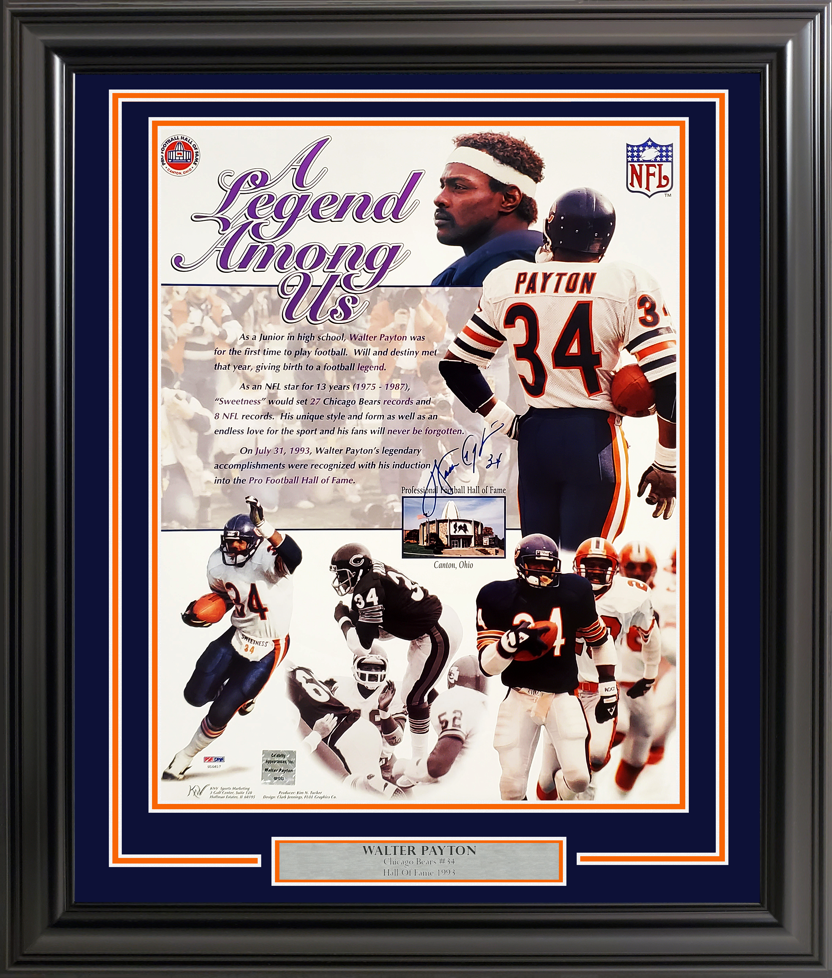 Walter Payton Autographed and Framed White Bears Jersey