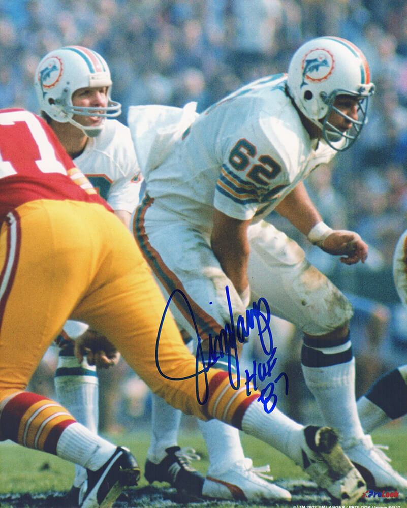 Jim Langer HOF Autographed/Inscr Goal Line Art GLAC Postcard Miami Dolphins  JSA