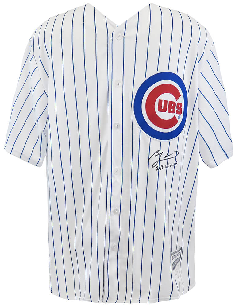 Ben Zobrist Signed Chicago Cubs White Pinstripe Majestic Replica