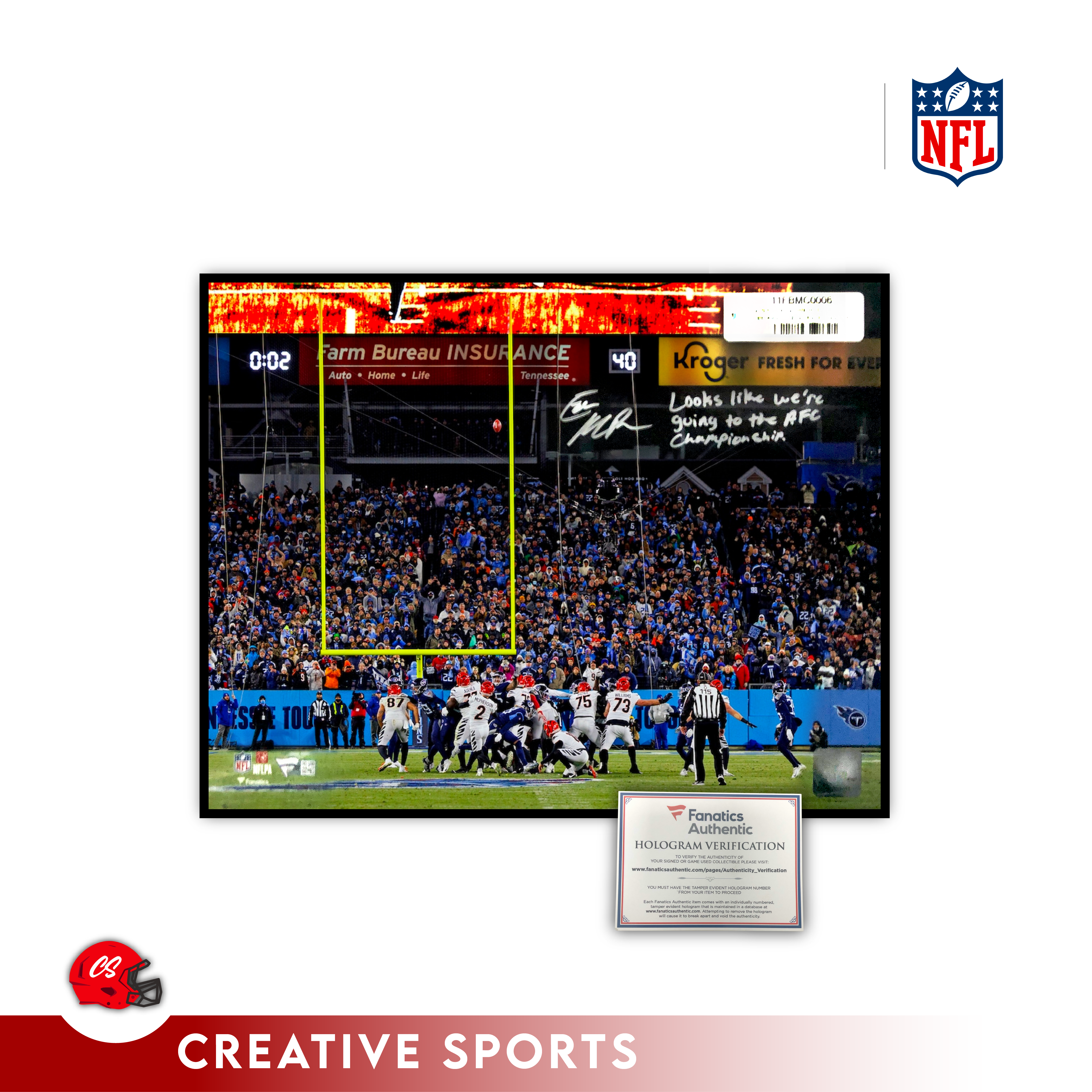 Creative Sports 11' x 14' Evan McPherson Signed AFC Divisional Championship Poster | A11-MCPHERSON-FAN