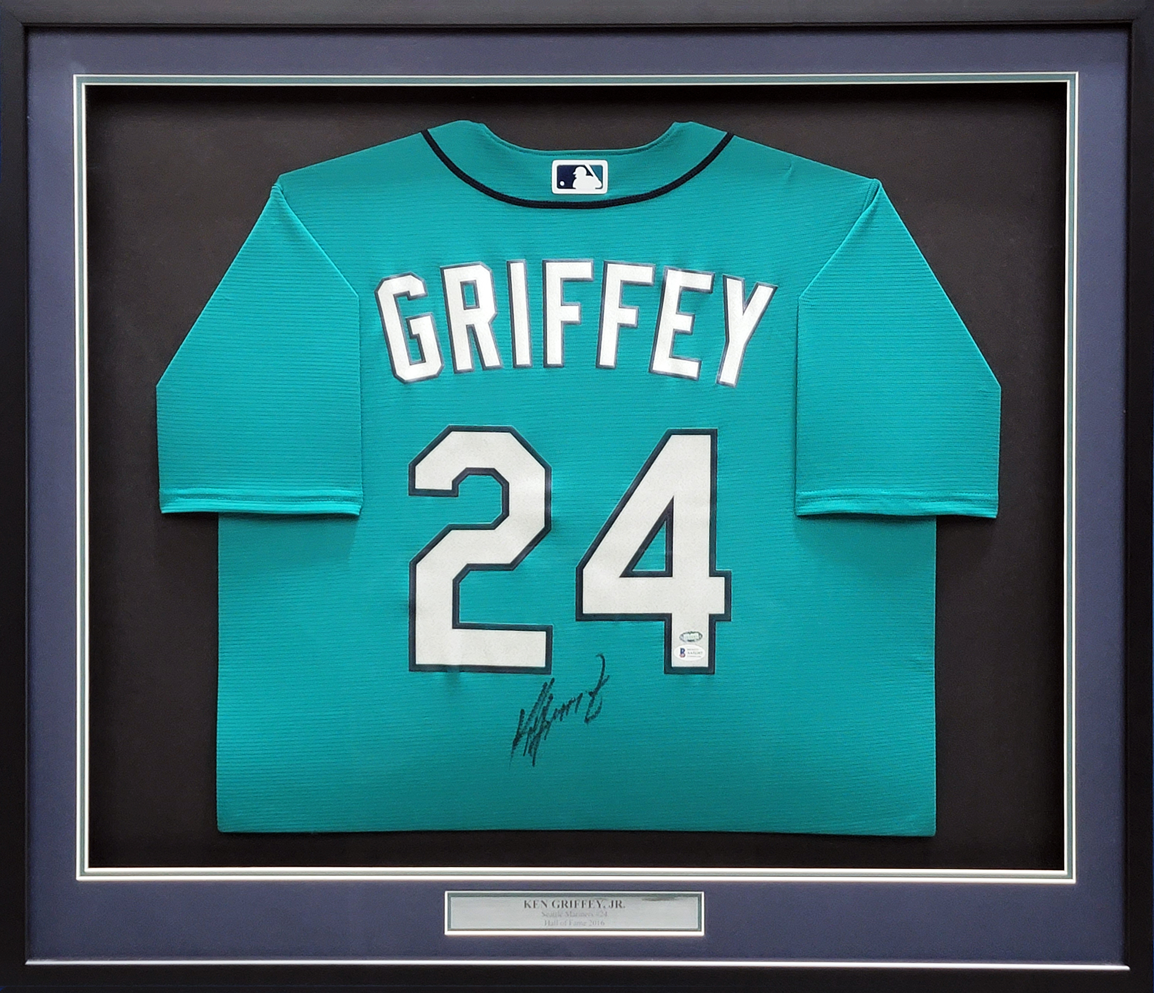 Seattle Mariners Ken Griffey Jr. Autographed Teal Authentic Mitchell & Ness  1995 Authentic Cooperstown Collection Jersey Size L Negro League Patch  Beckett BAS Witness Stock #212469