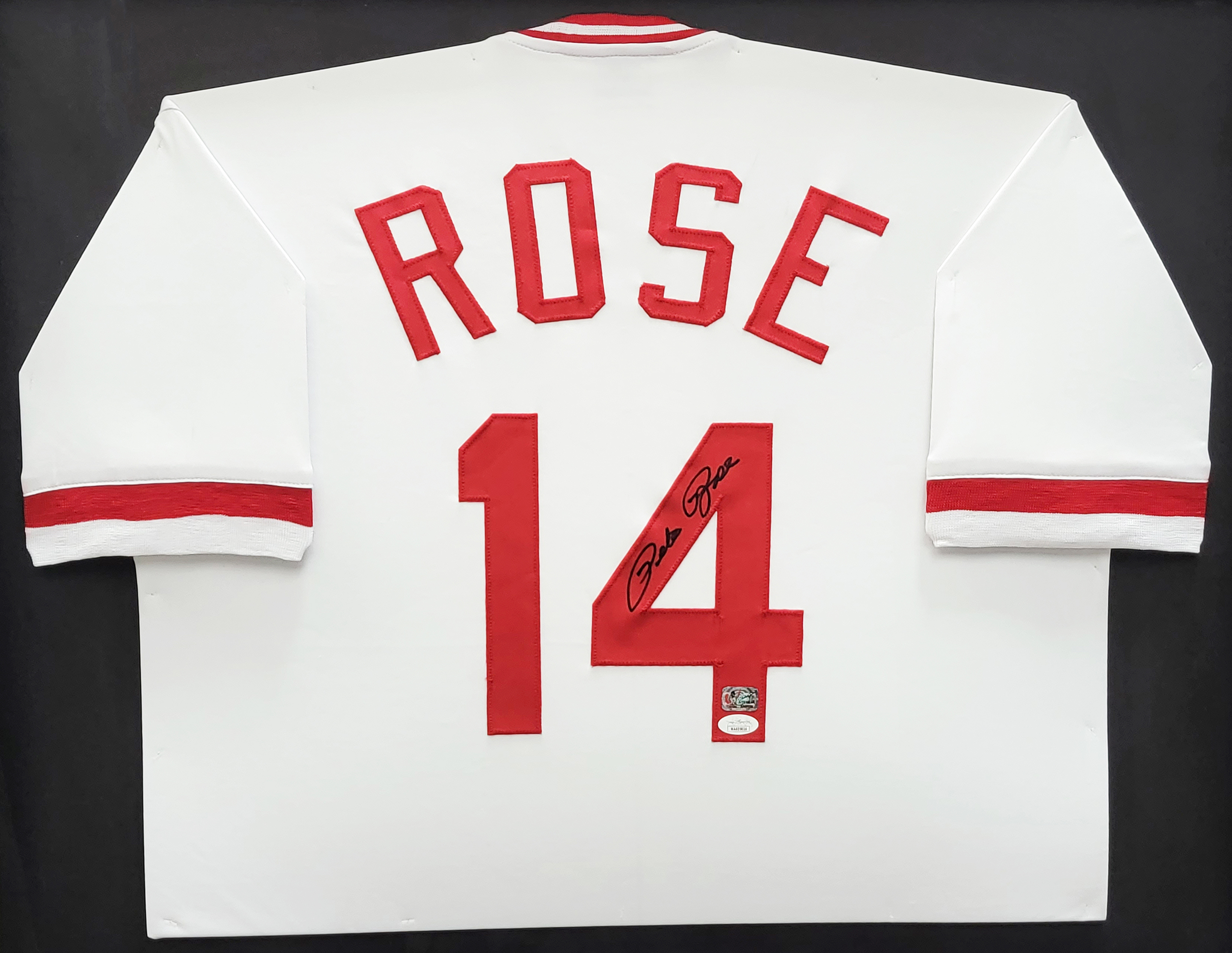 Pete Rose Autographed and Framed White Reds Pro Stlye Jersey
