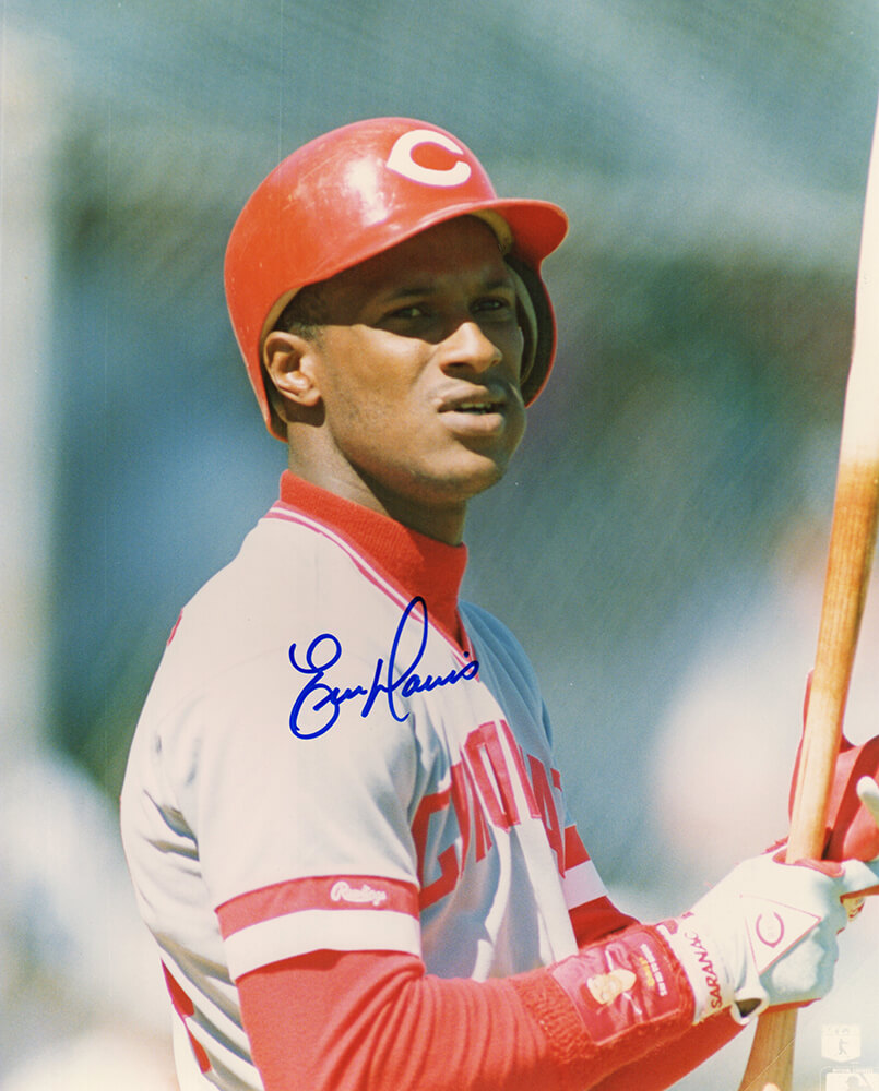 Eric Davis Signed Cincinnati Reds Swinging Grey Jersey 8x10 Photo