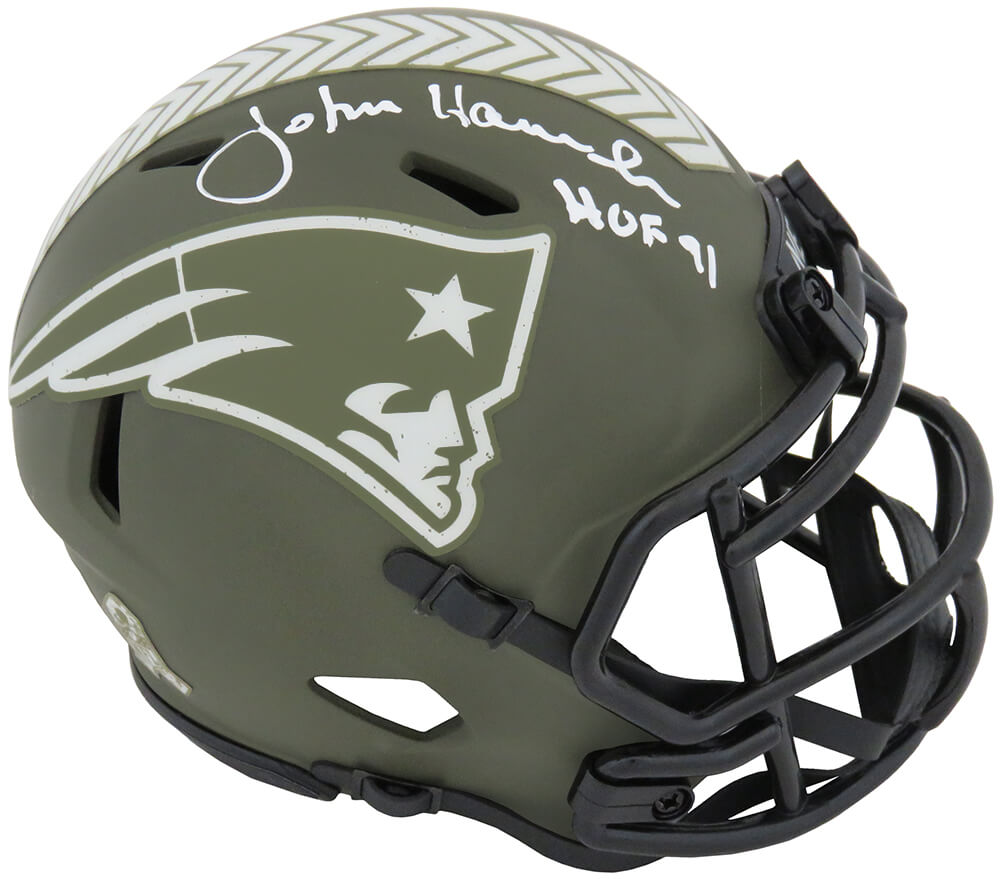 John Hannah Signed Patriots Full-Size Throwback Helmet Inscribed