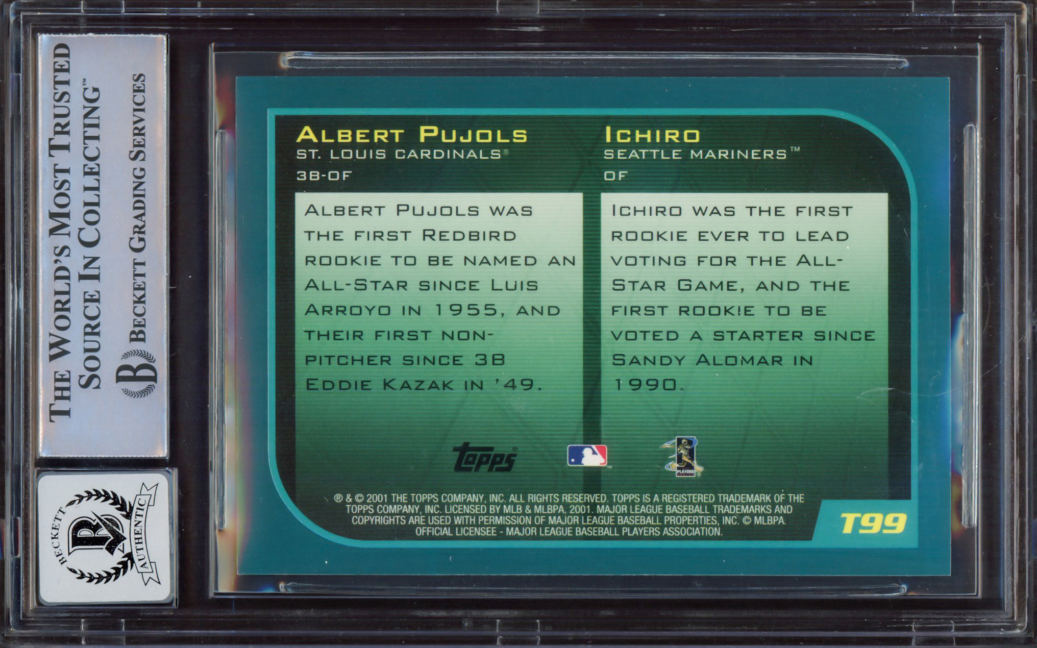 Albert Pujols & Ichiro Suzuki Autographed 2001 Topps Traded Gold Rookie Card  #T99 PSA 9 Auto 10 01 ROY Highest Graded #1543/2001