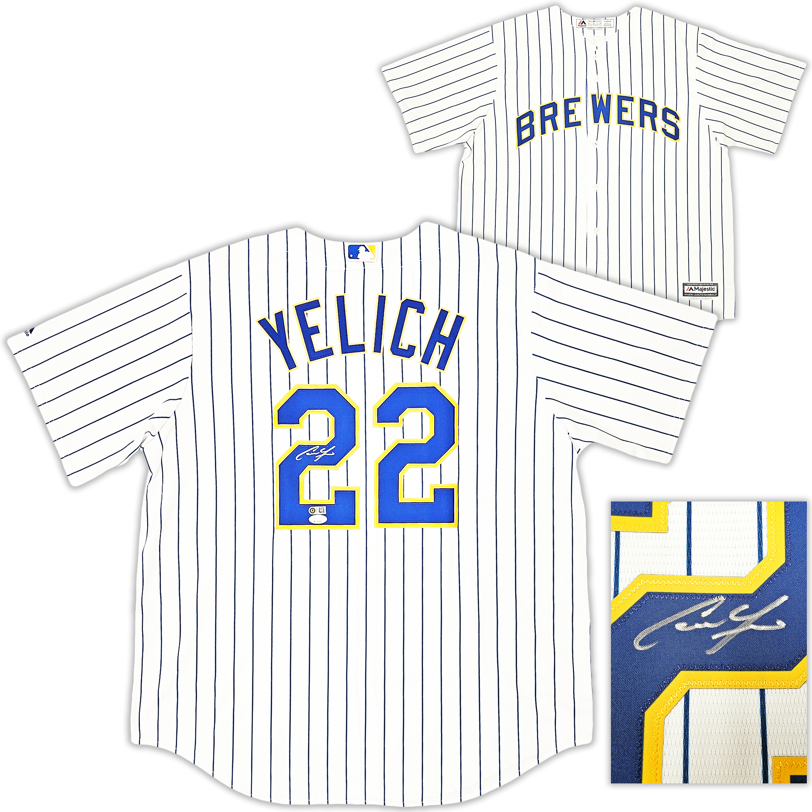 Milwaukee Brewers Christian Yelich Autographed White Pinstripe Majestic  Jersey Size M JSA Stock #215530