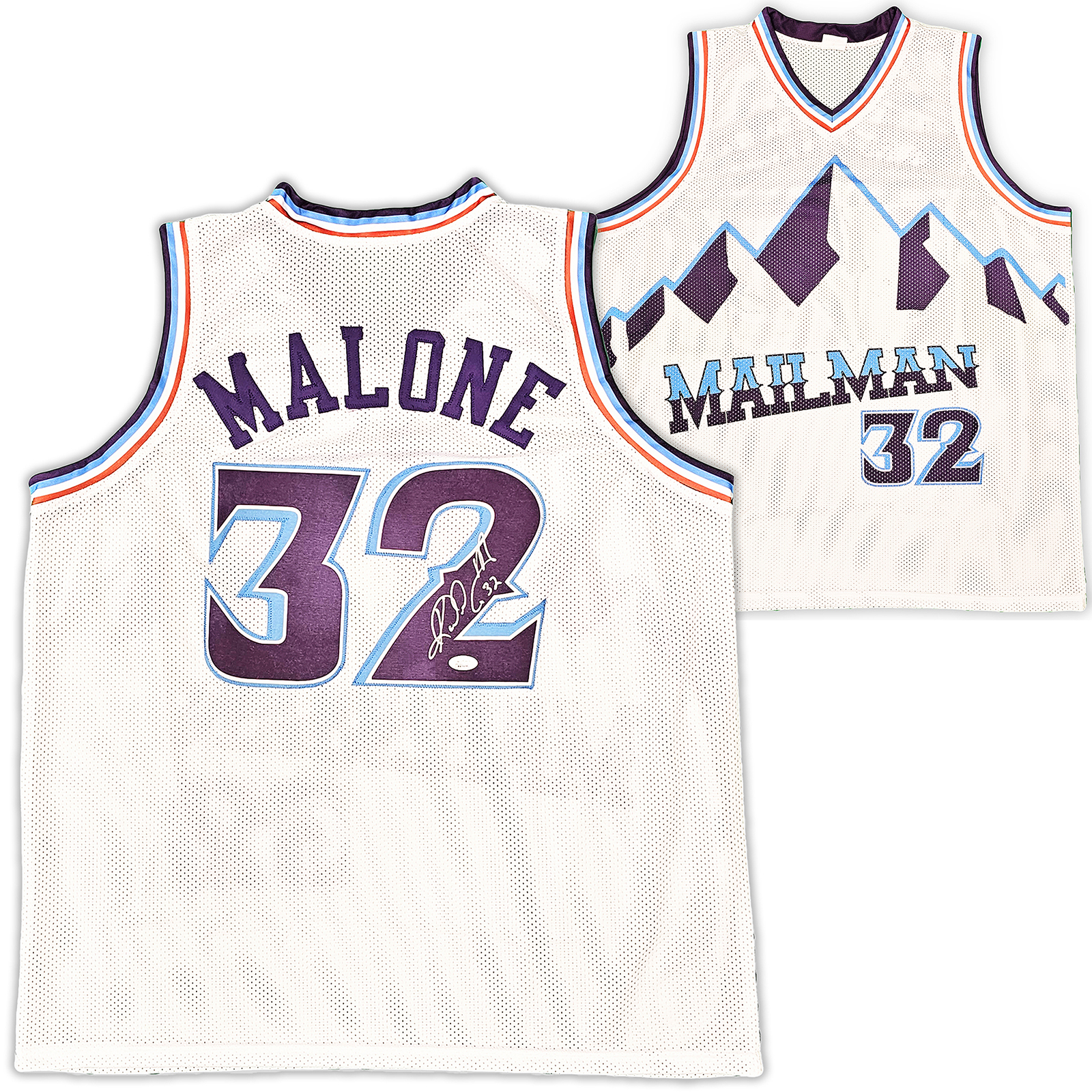 Karl Malone Autographed Utah Mitchell & Ness White Basketball Jersey - BAS