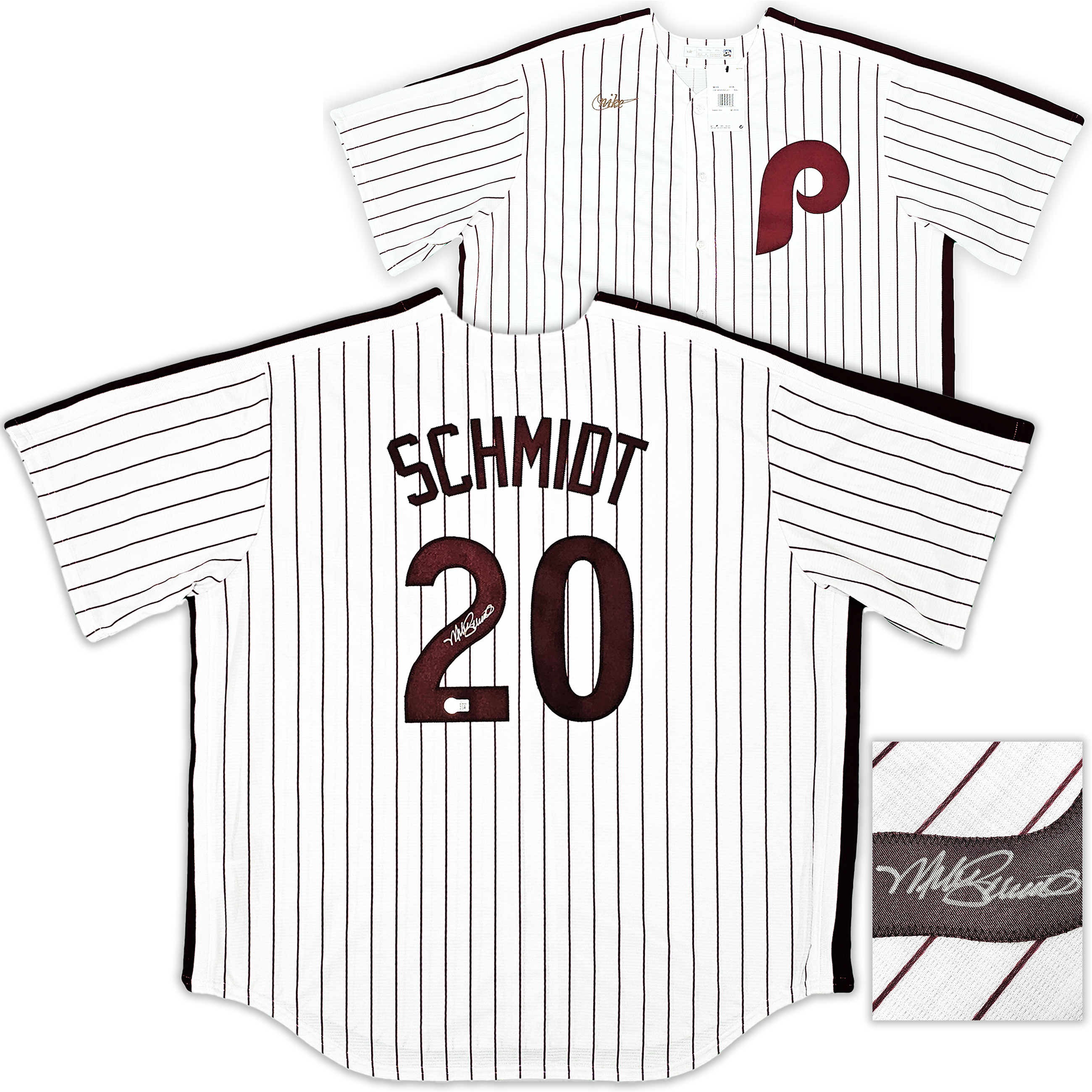 Philadelphia Phillies Mike Schmidt Autographed White & Red Nike Cooperstown  Collection Jersey Size XXL Beckett BAS QR