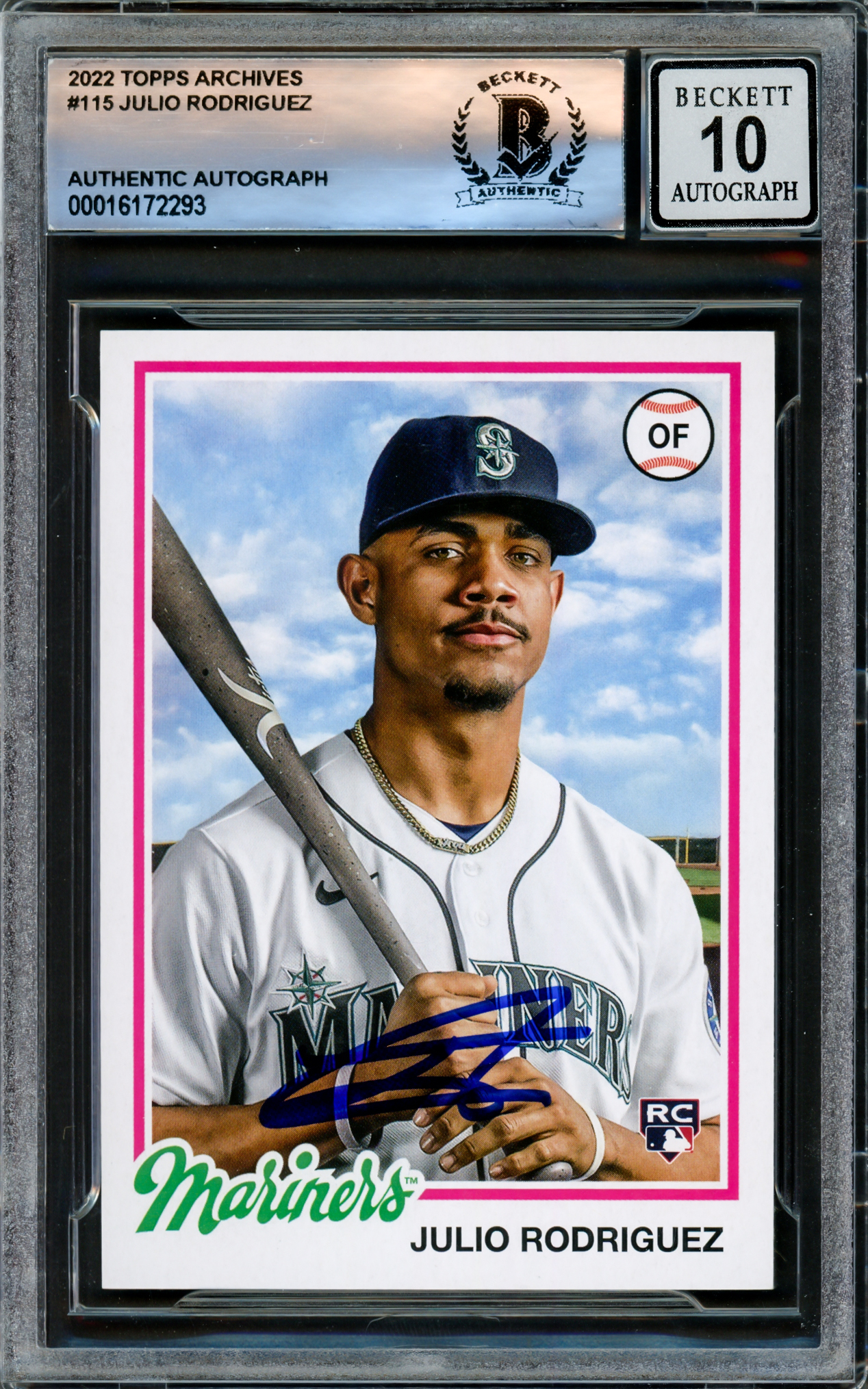 Julio Rodriguez Autographed 2022 Topps Archives Rookie Card #115 Seattle  Mariners Auto Grade Gem Mint 10 Beckett BAS Stock #220795