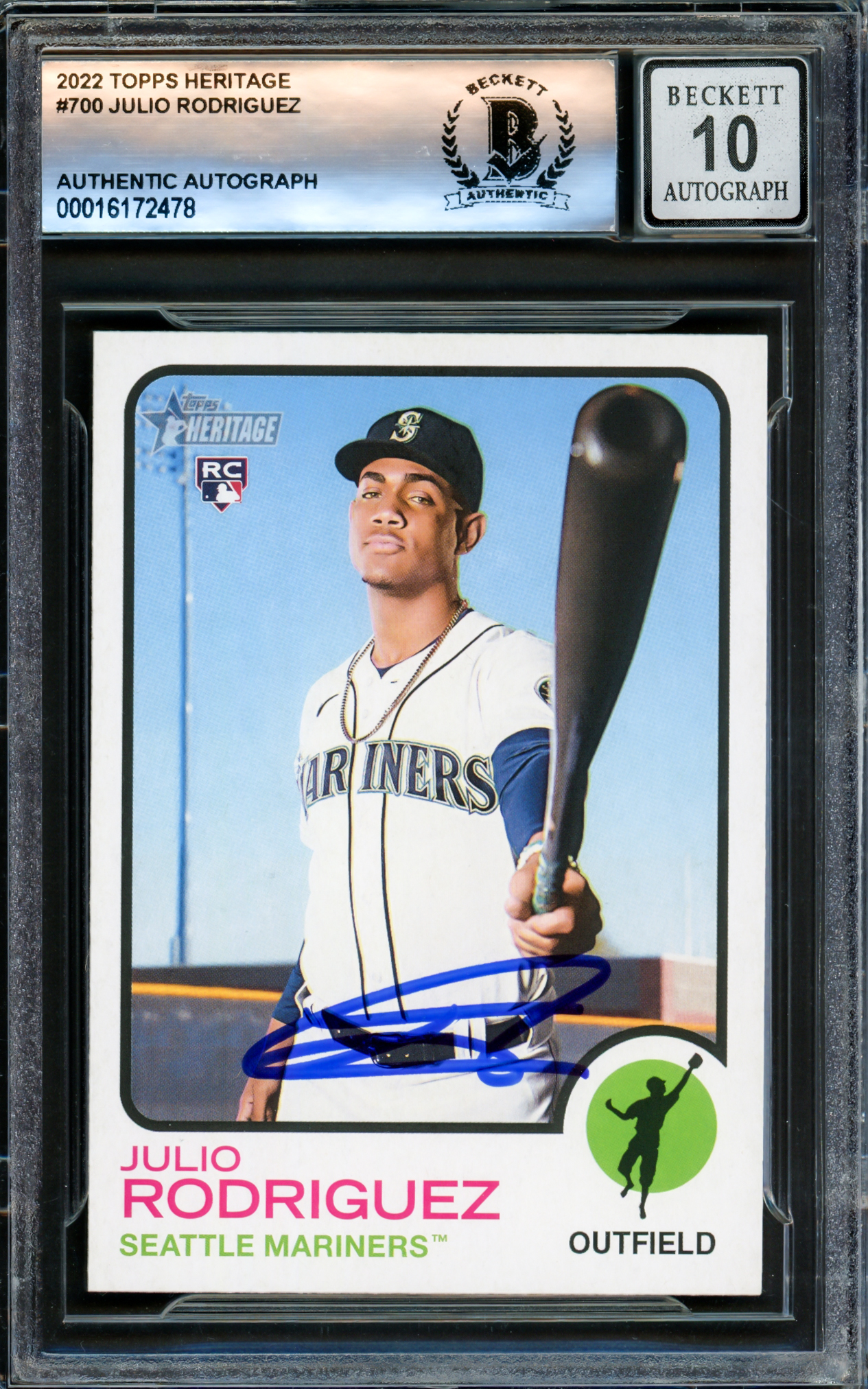 Julio Rodriguez Autographed 2022 Topps Heritage Rookie Card #700 Seattle  Mariners Auto Grade Gem Mint 10 Beckett BAS Stock #220800