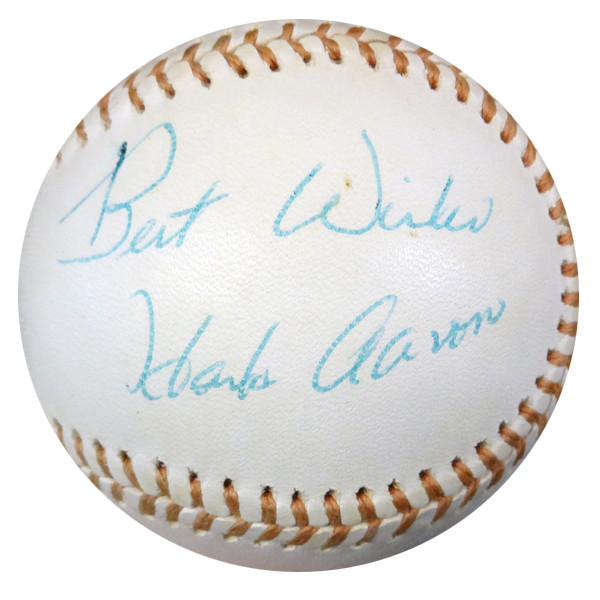 Hank Aaron Autographed AL Baseball Atlanta Braves Best Wishes