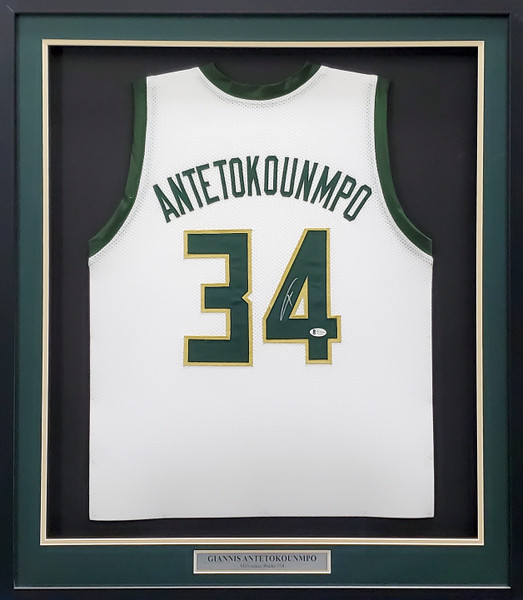 Giannis Antetokounmpo Autographed White Milwaukee Bucks Jersey -  Beautifully Matted and Framed - Hand Signed By Giannis and Certified  Authentic by Beckett - Includes Certificate of Authenticity at 's  Sports Collectibles Store