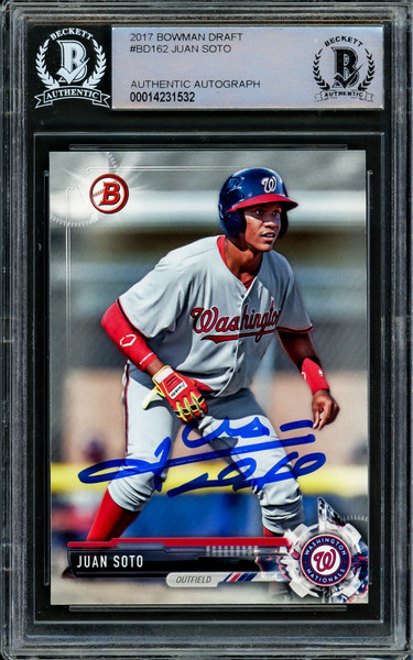 Juan Soto Autographed 2017 Bowman Chrome Prospects Rookie Card #BCP180  Washington Nationals Beckett BAS #14231631