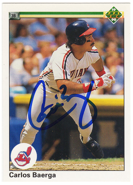 Carlos Baerga Signed Cleveland Indians 1990 Leaf Rookie Baseball Trading  Card #443