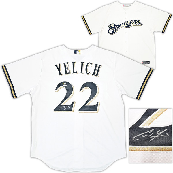 Milwaukee Brewers Christian Yelich Autographed White Pinstripe Majestic  Jersey Size M JSA Stock #215530