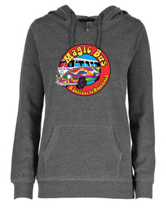 Magic Bus Ladies V Neck Hoodie - Dark Heather Grey Magic Bus Ladies V Neck Hoodie - Dark Heather Grey