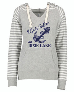 Dixie Lake Striped V-Neck Hoodie with Anchor Dixie Lake Striped V-Neck Hoodie with Anchor
