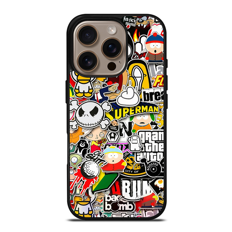 Sticker Bomb Collage iPhone 16 Pro Case Cover