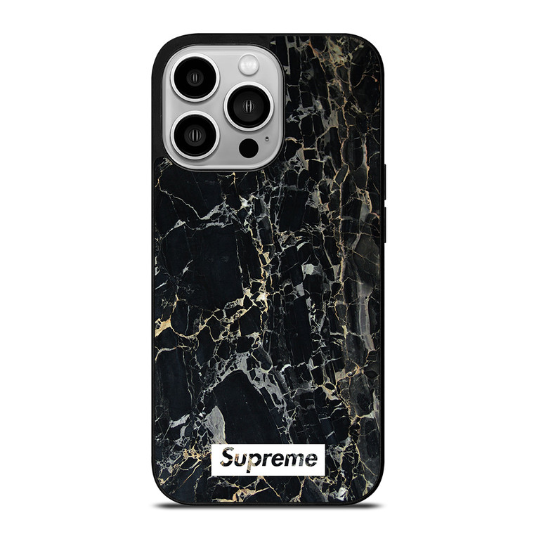 SUPREME BLACK MARBLE iPhone 14 Pro Case Cover