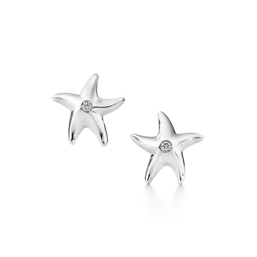 Tiffany Inspired Elsa Peretti® Starfish earrings with diamonds in sterling silver. - TIF100100104