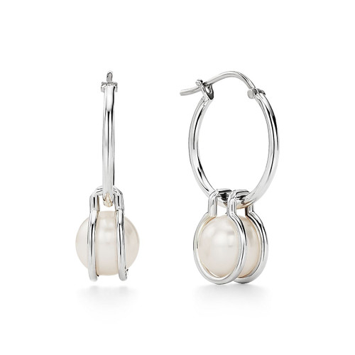 Tiffany Inspired Tiffany HardWear Pearl Hoop Earrings in Sterling Silver - TIF100100073