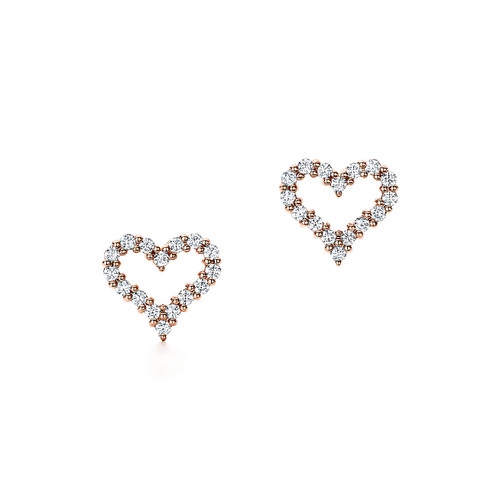 Tiffany Inspired Heart earrings in 18k rose gold with diamonds, extra mini. - TIF100100189