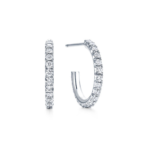 Tiffany Inspired Tiffany Metro hoop earrings in 18k white gold with diamonds, small. - TIF100100080