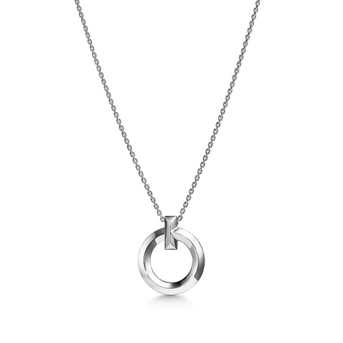 Tiffany Inspired Tiffany T T1 Circle Pendant in White Gold, Small - TIF100100308