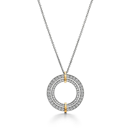 Tiffany Inspired Tiffany Edge Circle Pendant in Platinum and Yellow Gold with Diamonds, Large - TIF100100345