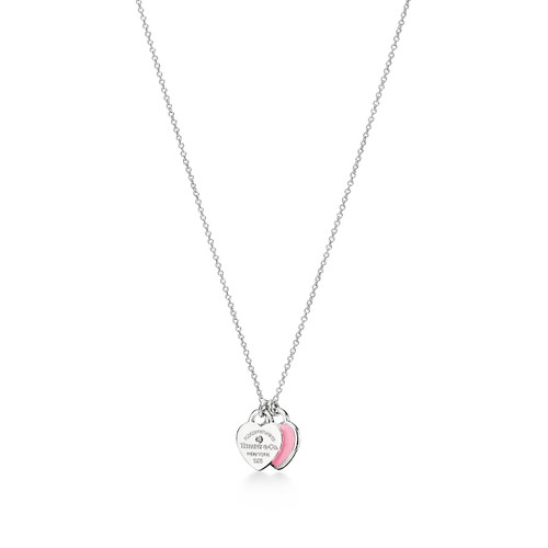 Tiffany Inspired Return to Tiffany® Pink Double Heart Tag Pendant in Silver with a Diamond, Mini - TIF100100392