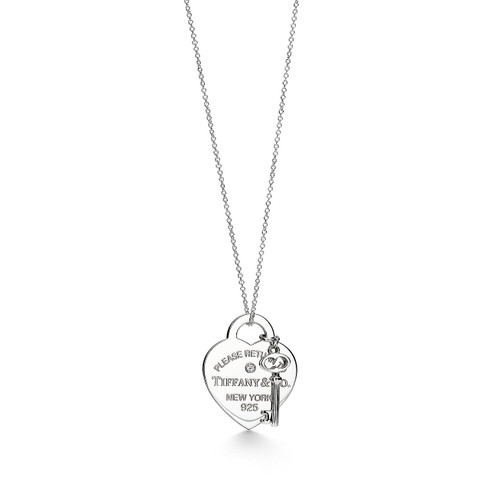 Tiffany Inspired Return to Tiffany® Heart Tag and Key Necklace in Silver with a Diamond, Medium - TIF100100379