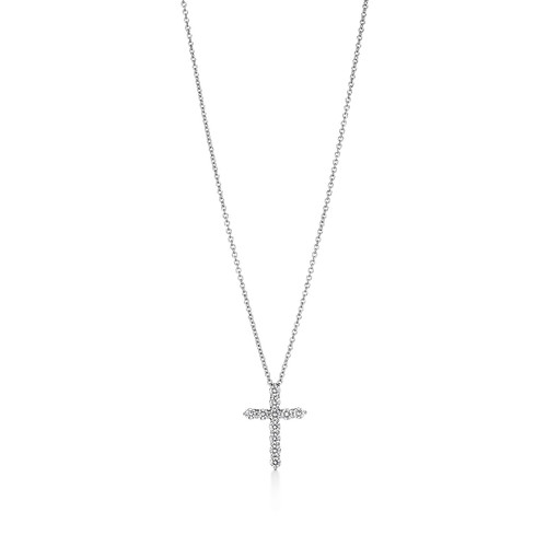 Tiffany Inspired Cross pendant in platinum with diamonds, small. - TIF100100491
