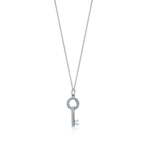 Tiffany Inspired Tiffany Keys modern keys open round key pendant in 18k white gold with diamonds. - TIF100100352