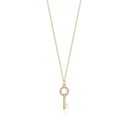 Tiffany Inspired Tiffany Keys modern keys open round key pendant in 18k gold with diamonds, mini. - TIF100100353
