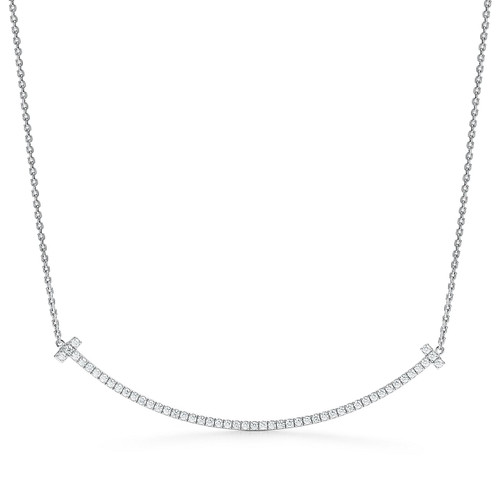 Tiffany Inspired Tiffany T Extra Large Smile Pendant in White Gold with Diamonds - TIF100100478