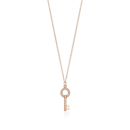Tiffany Inspired Tiffany Keys modern keys open round key pendant in 18k rose gold with diamonds. - TIF100100515