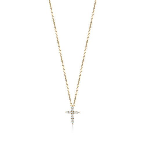 Tiffany Inspired Cross pendant in 18k gold with diamonds, mini. - TIF100100468
