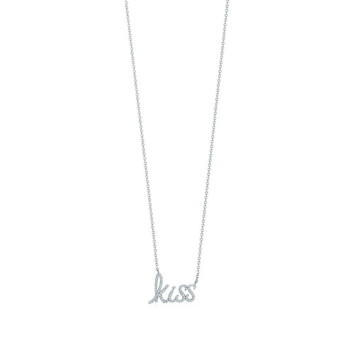 Tiffany Inspired Paloma's Graffiti kiss pendant in 18k white gold with diamonds, mini. - TIF100100437