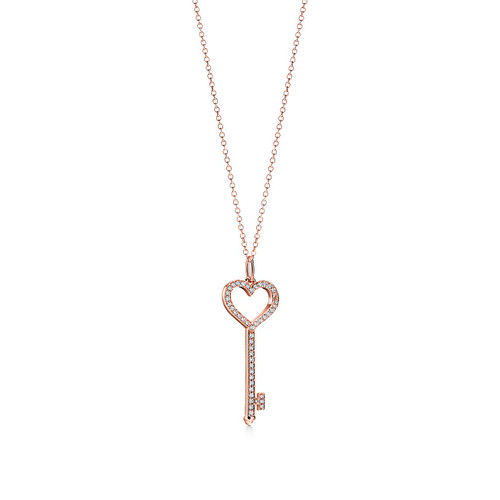Tiffany Inspired Tiffany Keys Heart Key in Rose Gold with Diamonds, Small - TIF100100470