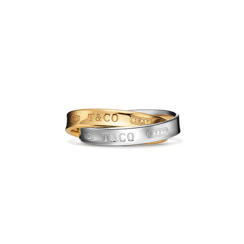 Tiffany Inspired Tiffany 1837® Interlocking Circles Ring in Yellow Gold and Sterling Silver - TIF100100571
