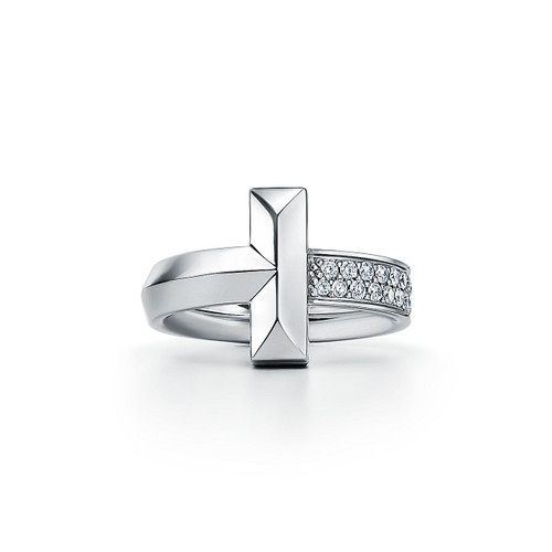Tiffany Inspired Tiffany T T1 Ring in White Gold with Diamonds - TIF100100651