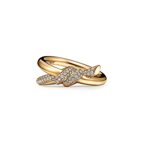 Tiffany Inspired Tiffany Knot Double Row Ring in Yellow Gold with Diamonds - TIF100100558