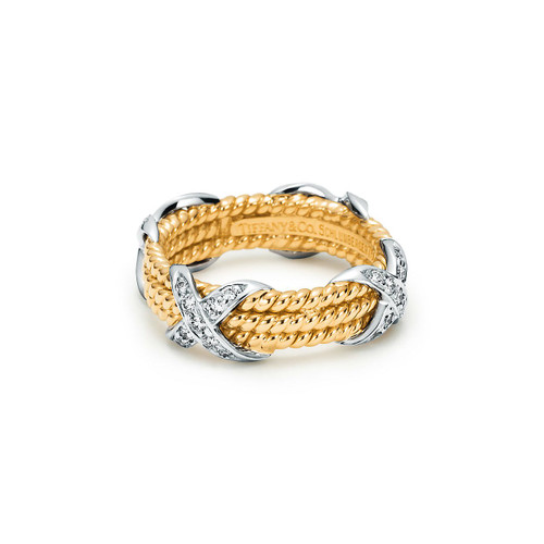 Tiffany Inspired Jean Schlumberger by Tiffany Rope Three-row X ring with diamonds. - TIF100100715
