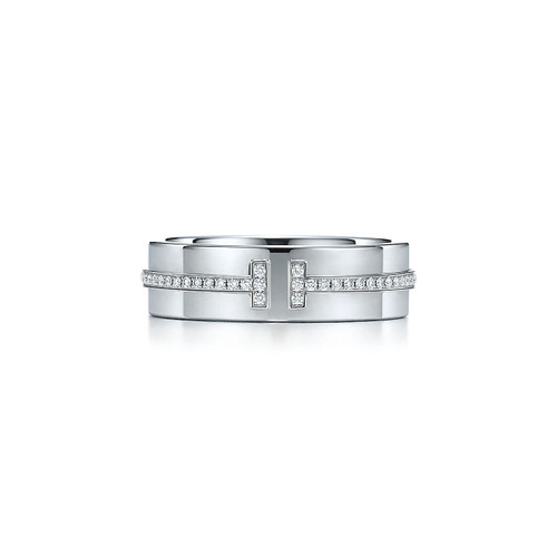 Tiffany Inspired Tiffany T Wide Diamond Ring in White Gold - TIF100100733