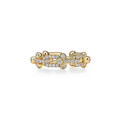 Tiffany Inspired Tiffany HardWear Small Link Ring in Yellow Gold with Diamonds - TIF100100655