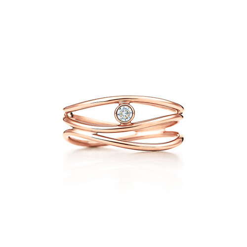 Tiffany Inspired Elsa Peretti® Wave three-row diamond ring in 18k rose gold. - TIF100100658
