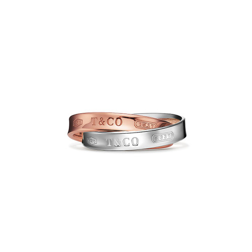 Tiffany Inspired Tiffany 1837® Interlocking Circles Ring in Rose Gold and Sterling Silver - TIF100100722